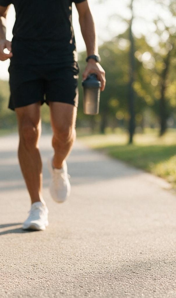 Runner with FORGE Nitric Pre-Workout shaker bottle