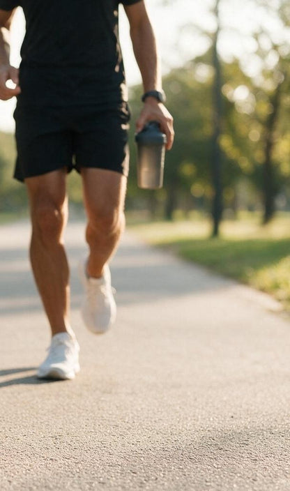 Runner with FORGE Nitric Pre-Workout shaker bottle